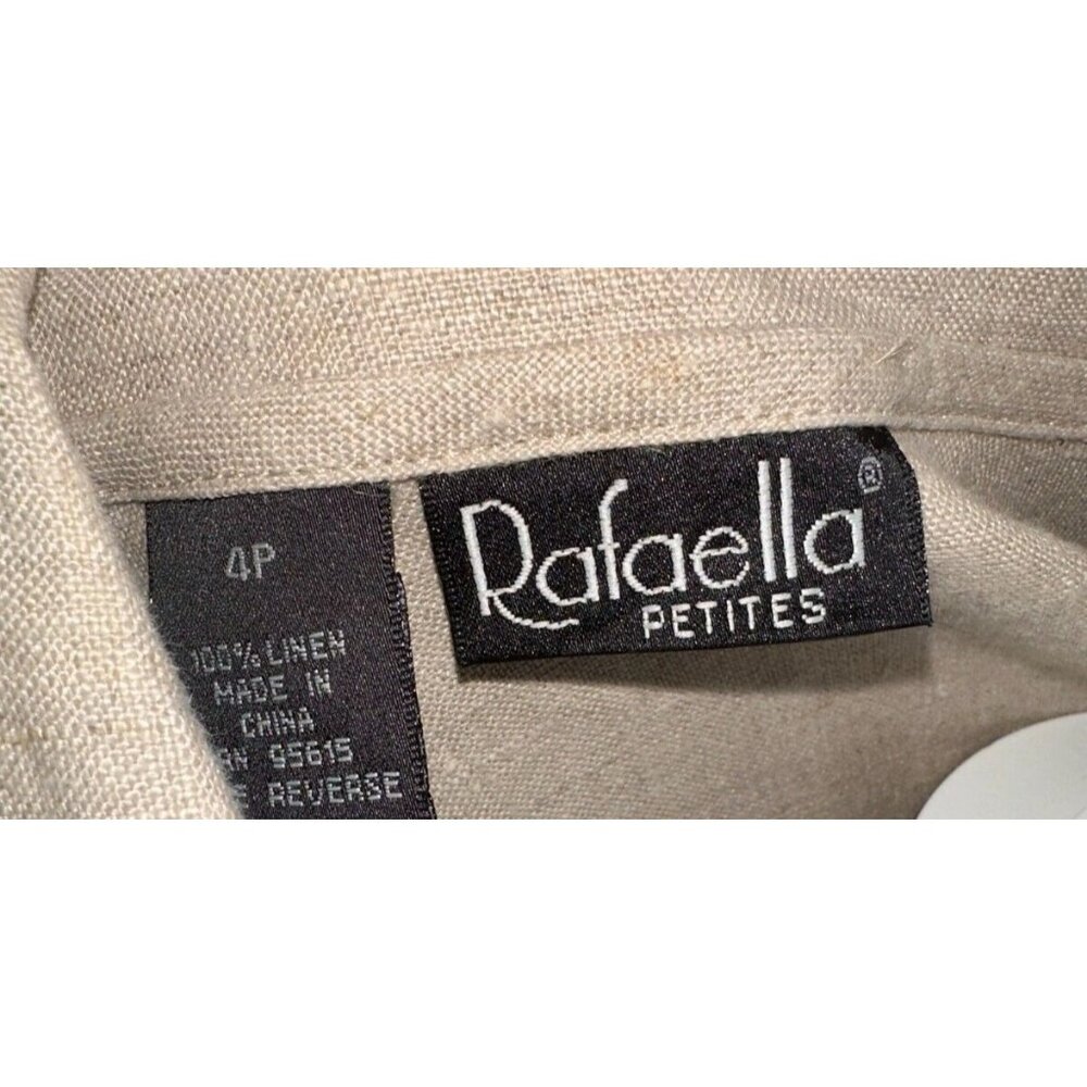 Rafaella Petites Womens Suit Beige Linen Embroidered Collared Button Classy 4P - Picture 11 of 11